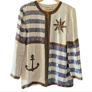 Scarlet Rage Vintage Silk Sequin Nautical Theme Women's Blazer Size Medium.